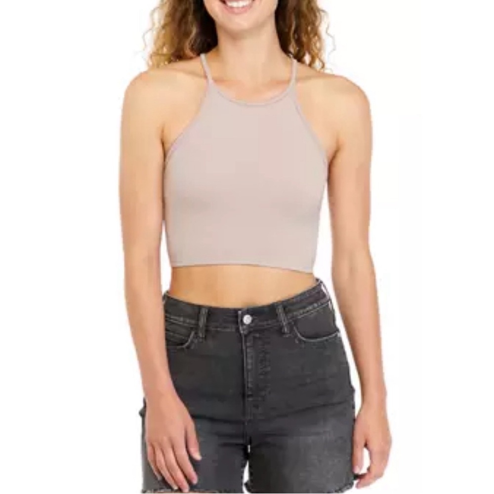 Sugar Rain • Fashion Cropped High Neck Tank • Taupe • M/L